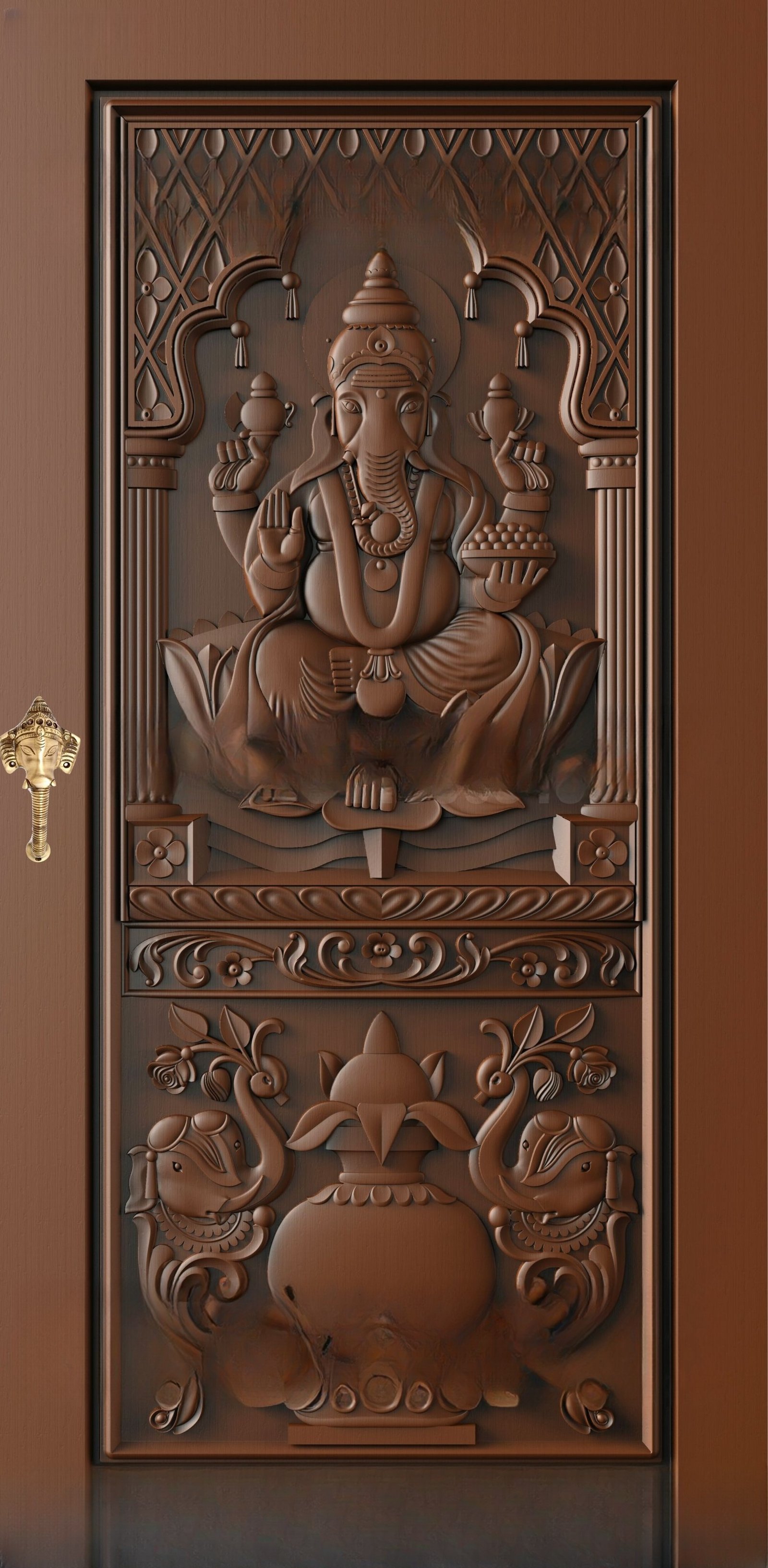 God Doors - GD-10 Lord Ganesha Traditional Wooden Carving 3D Relief Model